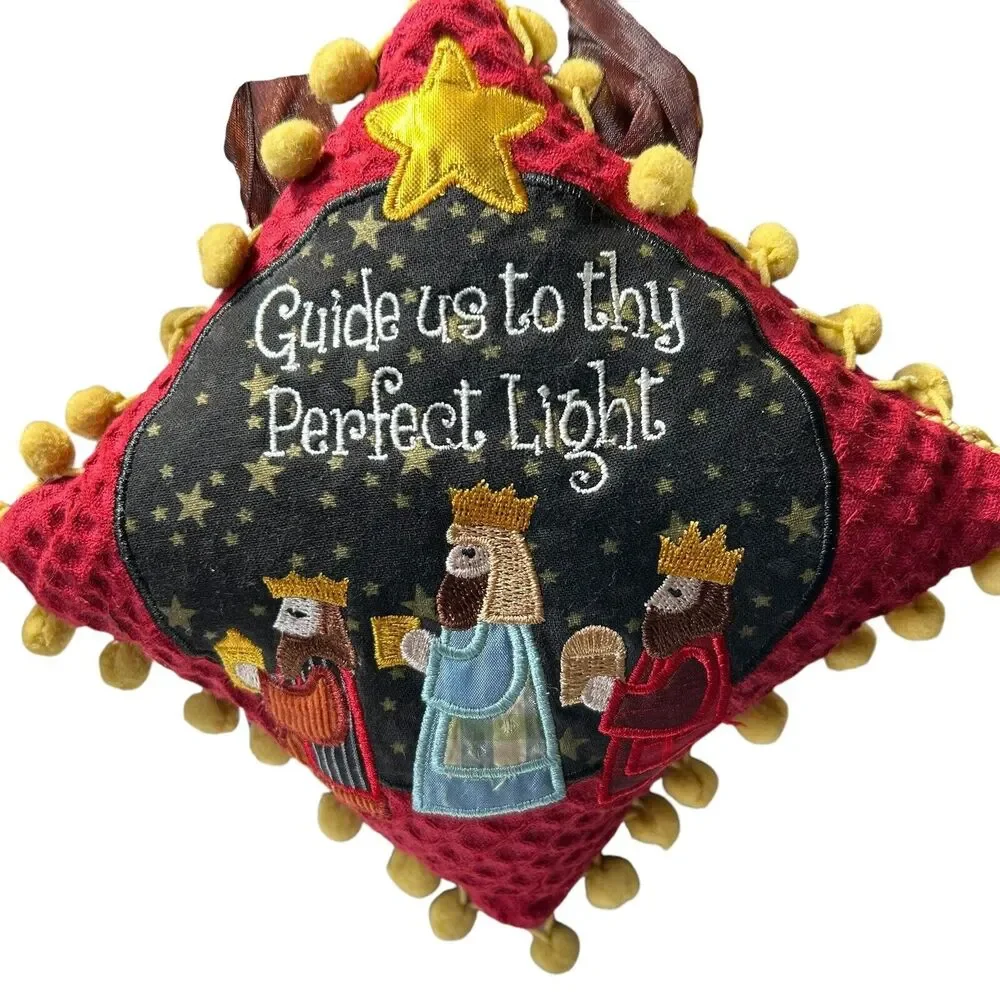 Christmas Wisemen 'Guide Us to Thy Perfect Light' Holiday Hanging Pillow Pompoms